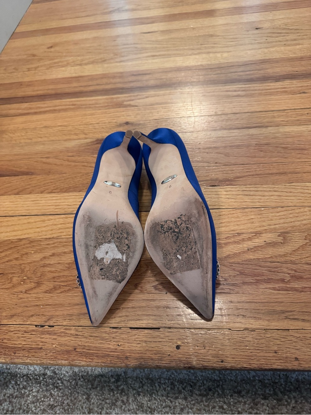Badgley Mischka Sapphire Blue Satin Pointed-Toe Pumps with Crystal Buckle - Picture 4 of 4